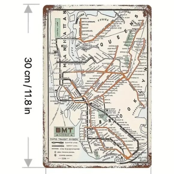 1925 NYC MTA Subway Lines Map Metal Print Sign 8"x12" + Bonus Current Paper Map - Picture 7 of 8